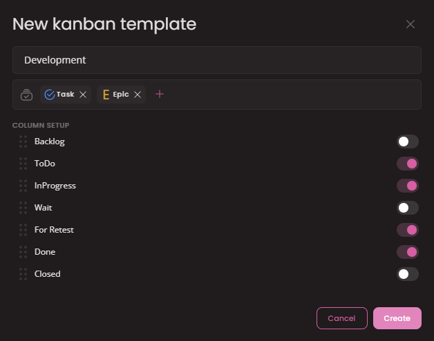 Create new kanban template example