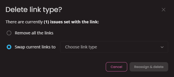 Delete link relink modal