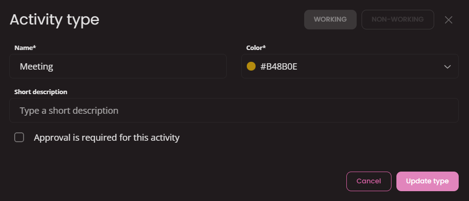 Activity type - Edit modal