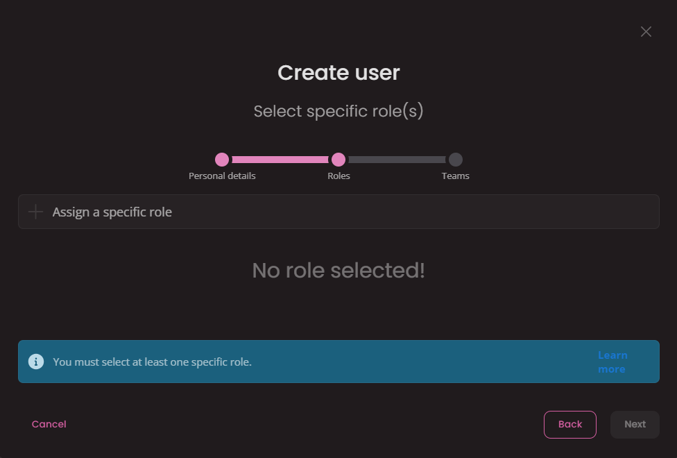 Create a user - step 2