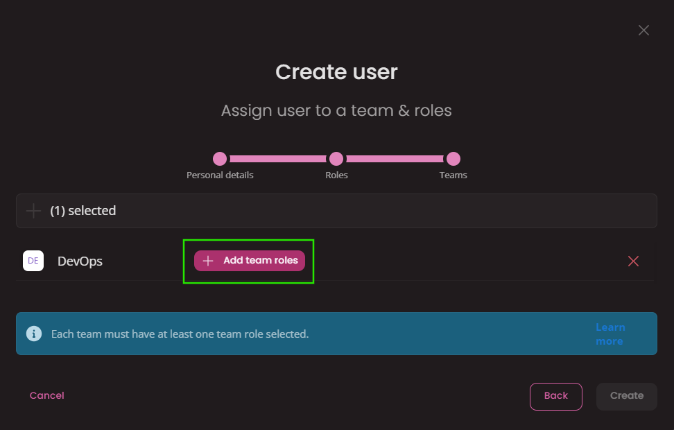 Create a user - step 3